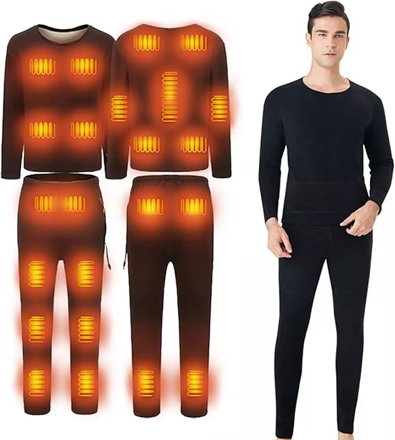 GAXIABDH USB Heated Thermal Underwear Set for Women and Men's, APP Control Electric Thermal Tops Pants with 22 Heating Zone