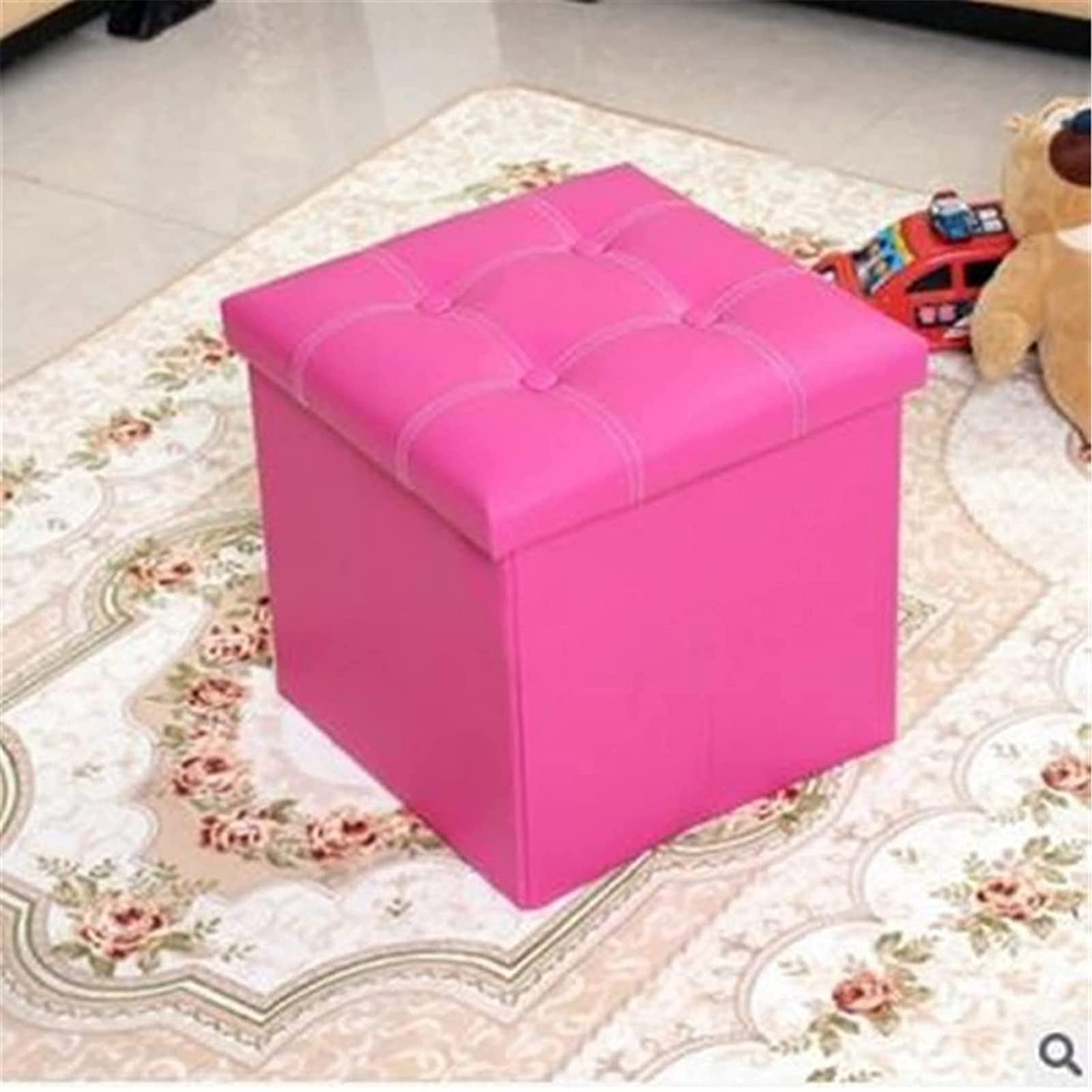 Repose-Pieds Petit Pouf Coffre pour Ranger les Jouets et Livres en Rose