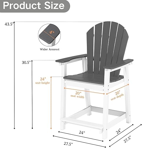 Miniatura 2 de OTSUN Silla Adirondack alta para exteriores, silla de bar para patio con respaldo alto, 400 libras, brazos ensanchados, silla de balcón para todo
