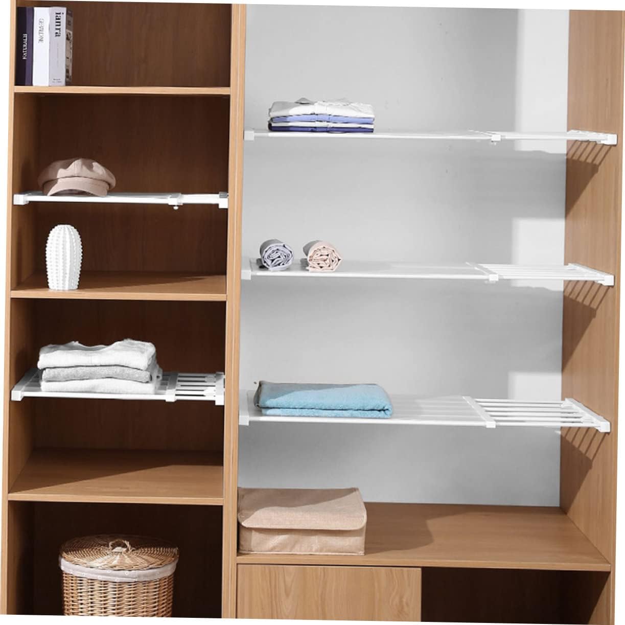 Outanaya Expandable Closet Shelf Tension Hangers Space Saver Dresser Dividers Organizer