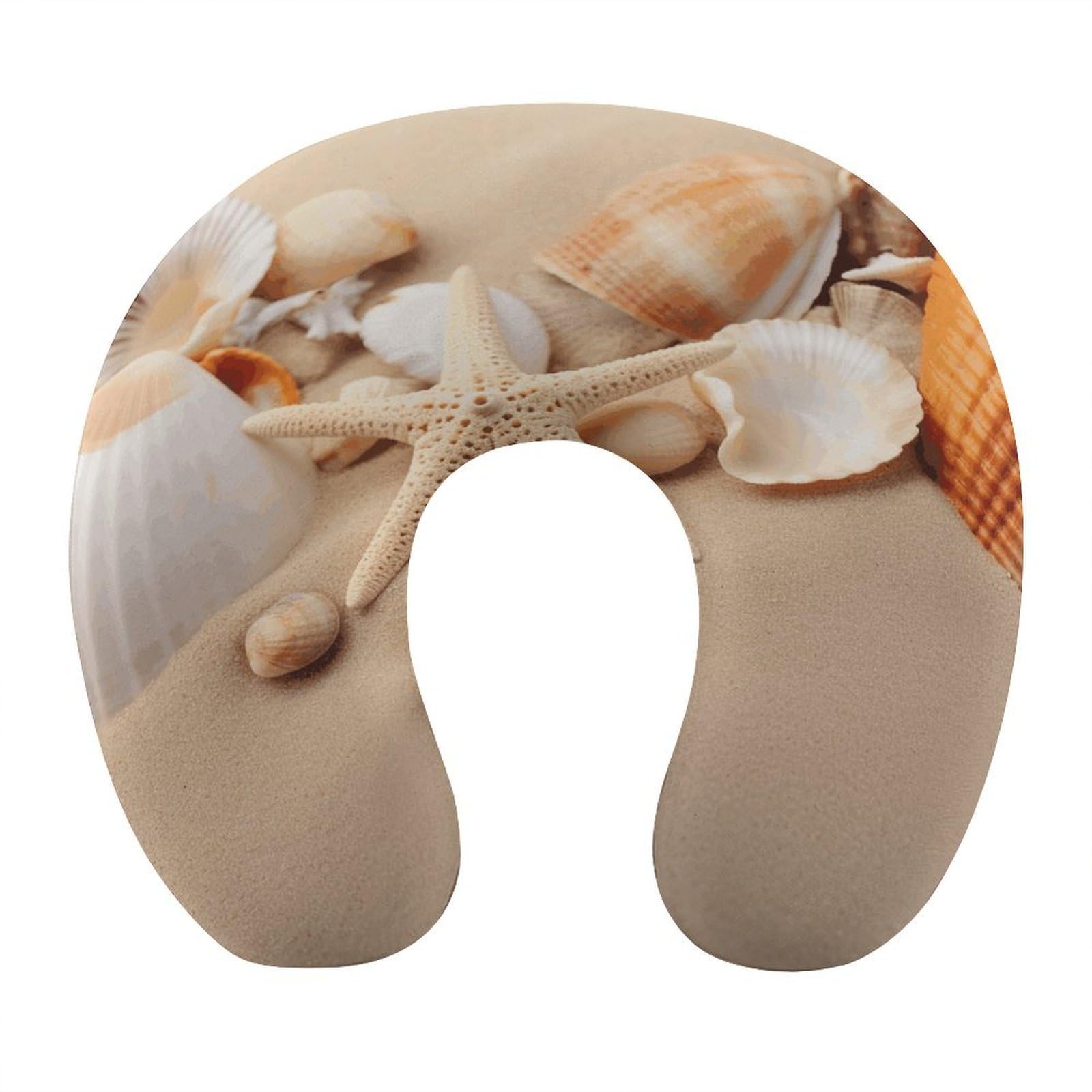 Adfgyerh Style Seashells Starfish On The Sand U-Shaped Pillow，Memory Foam Pillow Core，Cushion ，Provide Neck Support ，Travel Pillow，Suitable For Airplanes, Cars, Homes, And Offices.