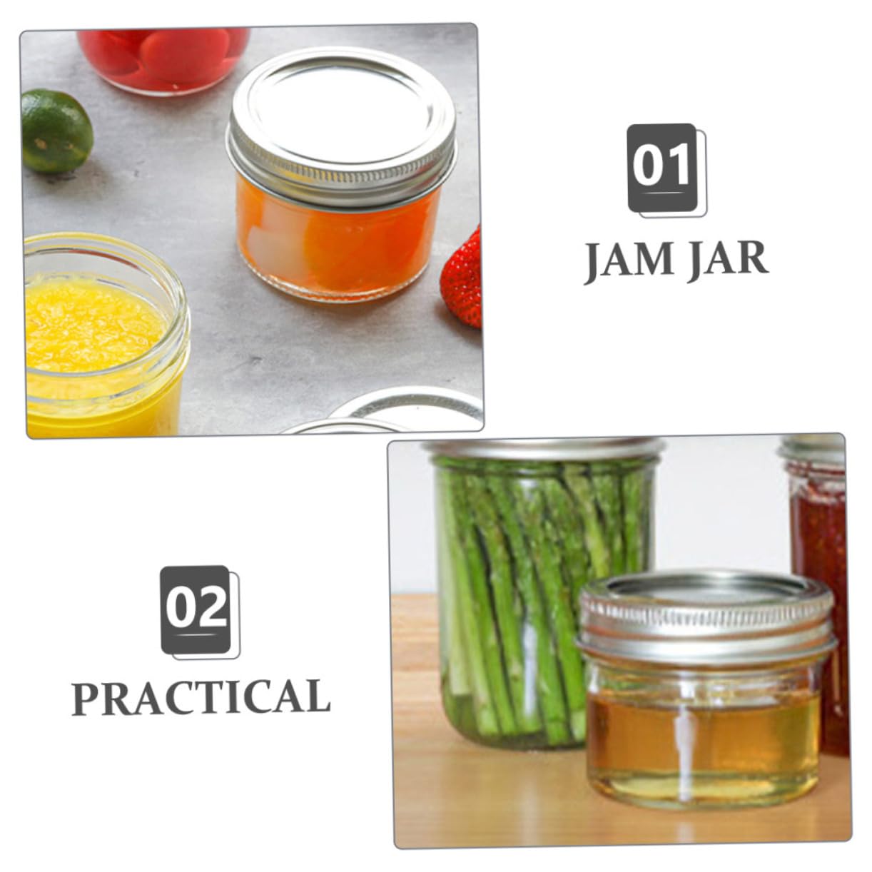 OUNONA 12 Stück Kleine Vorratsgläser mit Aluminiumschraubdeckel 200ml Stilvolle und Haltbare Pet Gläser für Küchenaufbewahrung zum Einmachen und Verschenken