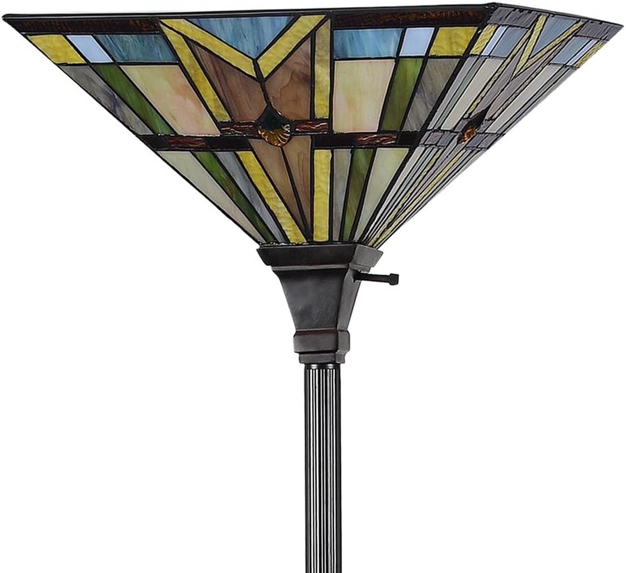 Tiffany Style 69" H Stained Glass Mission Torchiere Floor Lamp 1-Light with 14.2" Wide Shade for Living Room, Bedroom