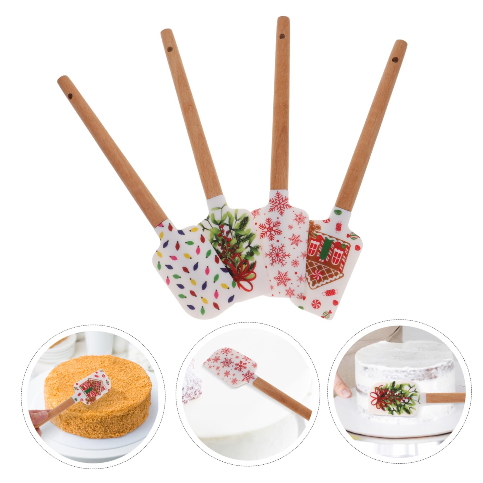 Cabilock 4 Sätze Silikon Spatel Teilig Weihnachtskuchen Dekoration Ergonomischer Holzgriff Hitzebeständig Für Kuchencreme Und Teigschaben Leicht Und Langlebig 4 Stück * 4