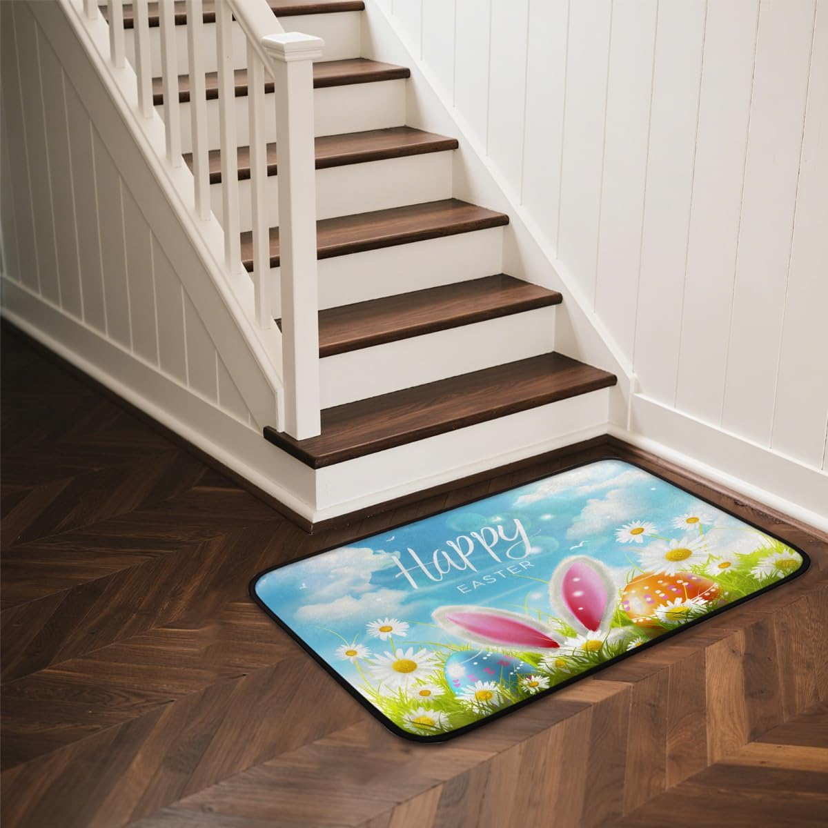 Easter Egg Bunny Door Mat Kitchen Mats, Indoor Outdoor Rugs, Cushioned Anti Fatigue Absorbent Kitchen Rug, Non-Slip Standing Desk Mat, Front Door Rug for Floor, Bathroom, Sink, 20"×39"