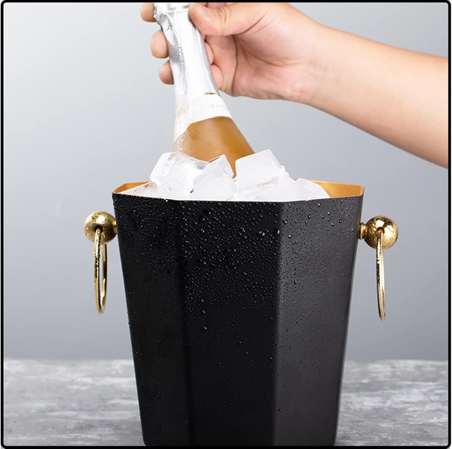 Cubitera Botella Vino Cubo de Hielo Octogonal de Gran Capacidad de 5,5 l, contenedor de Hielo de Acero Inoxidable 304, para Vino, champán y Cerveza