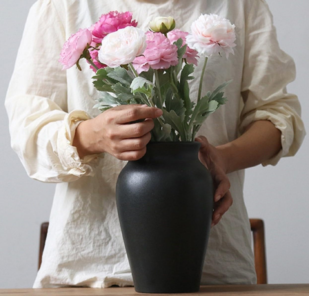 Ceramic Black Vase Home Decor,Flower Vases for Centerpieces, Vintage Farmhouse Vases for Home Decor or Gift,Rustic Vase for Table,Living Room,Entryway,Bookself,Floor,Dining and Mantel Decor, Size 9"