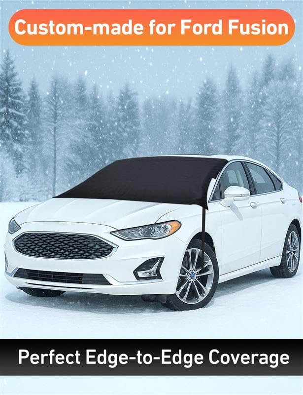 Image of EcoNour Car Snow Cover Compatible for Ford Fusion | Windshield Cover for Ice and Snow with S-Hook Straps | Heavy-Duty 600D Oxford Winter Car Cover, Waterproof & Anti-Slip
