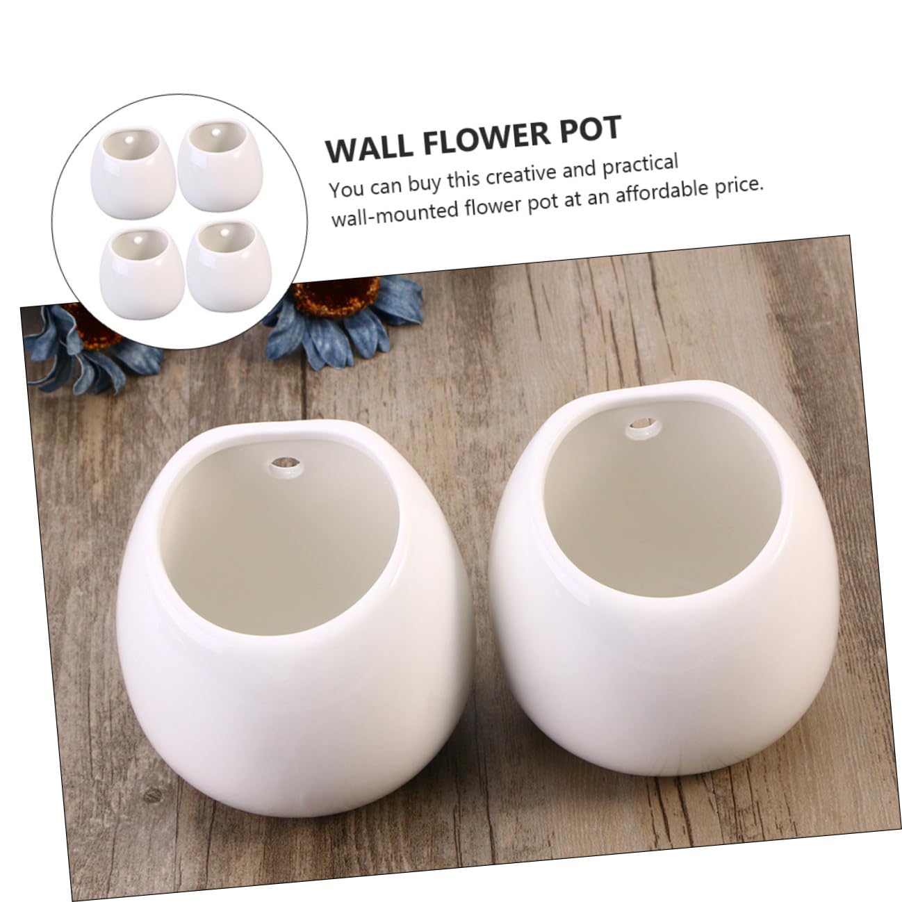 Yardenfun 4 Sztuki Częściowy Białych Ceramicznych Doniczek Ściennych Do Kwiatów Wielofunkcyjne Wiszące Dekoracje Do Domu Biura i Pokoju Trwałe i Łatwe Utrzymaniu