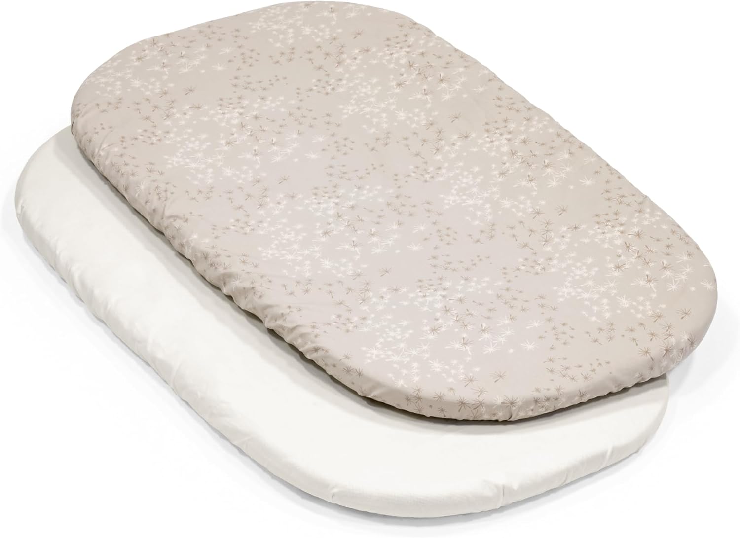 Stokke Snoozi Fitted Sheets - Includes 1 Dandelion Beige & 1 Vanilla Cream - Made to Fit the Oval Snoozi Mattress - Soft, Organic Cotton - Machine Washable