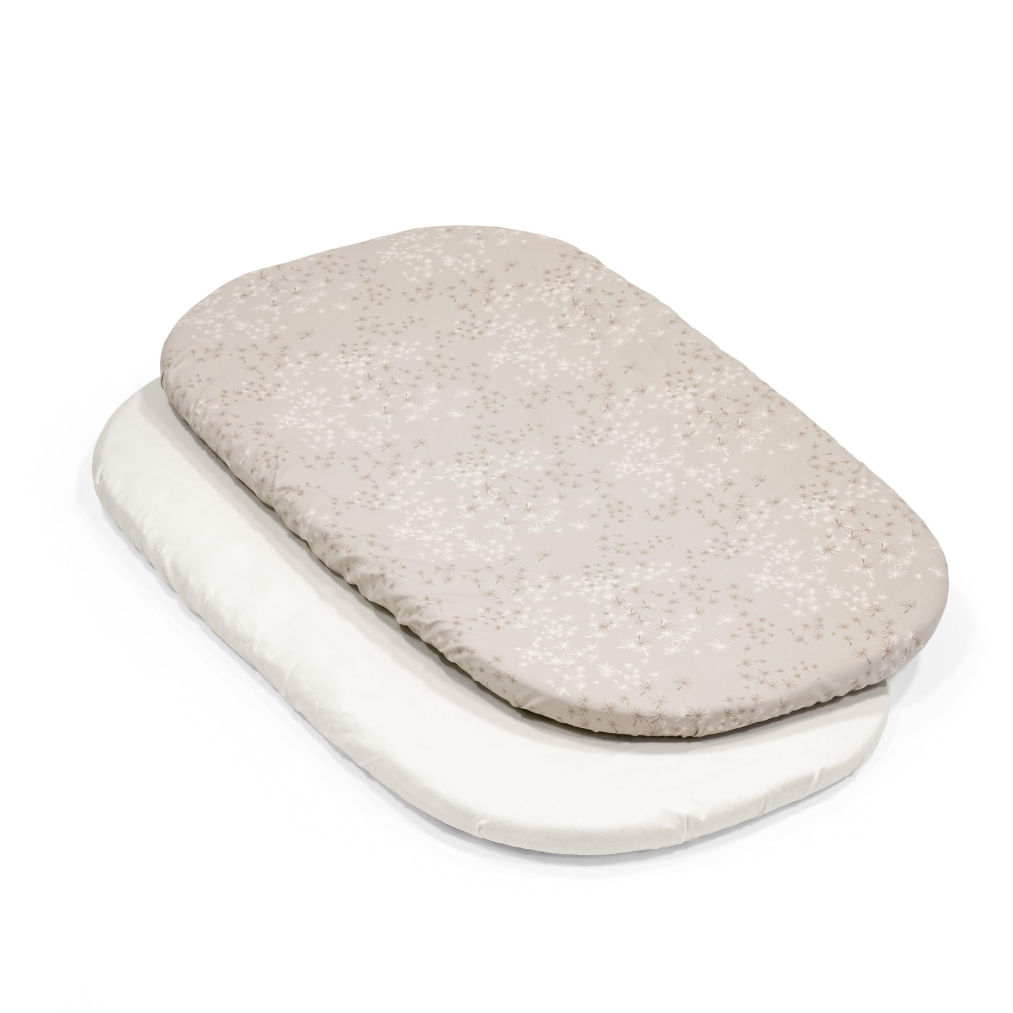 Stokke Snoozi Fitted Sheets, Includes 1 Dandelion Beige & 1 Vanilla Cream, Made to Fit The Oval Snoozi Mattress, Soft