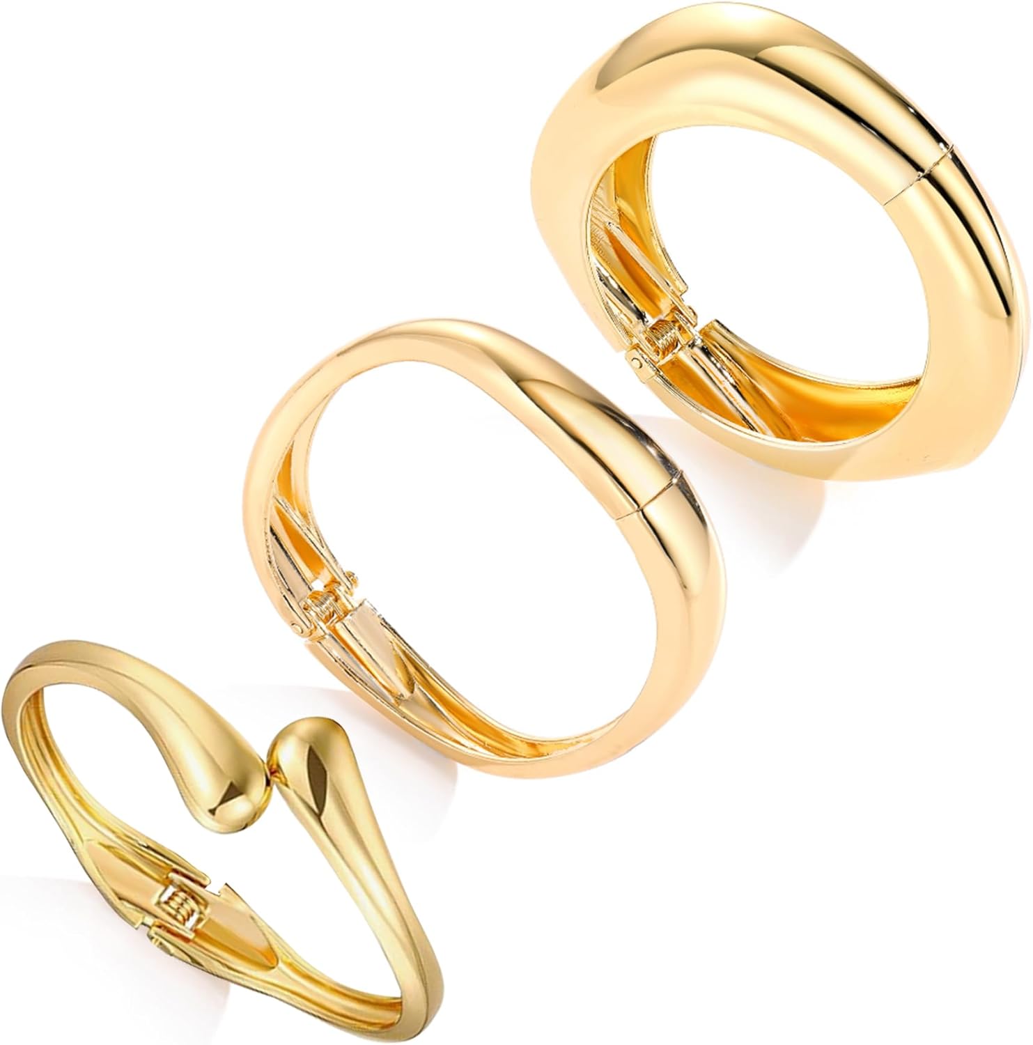 3 Pcs Gold Plated Chunky Bracelets for Women Stackable Bangle Cuff Set Fashion Statement Gold for Stylish Everyday Wear and Gifts