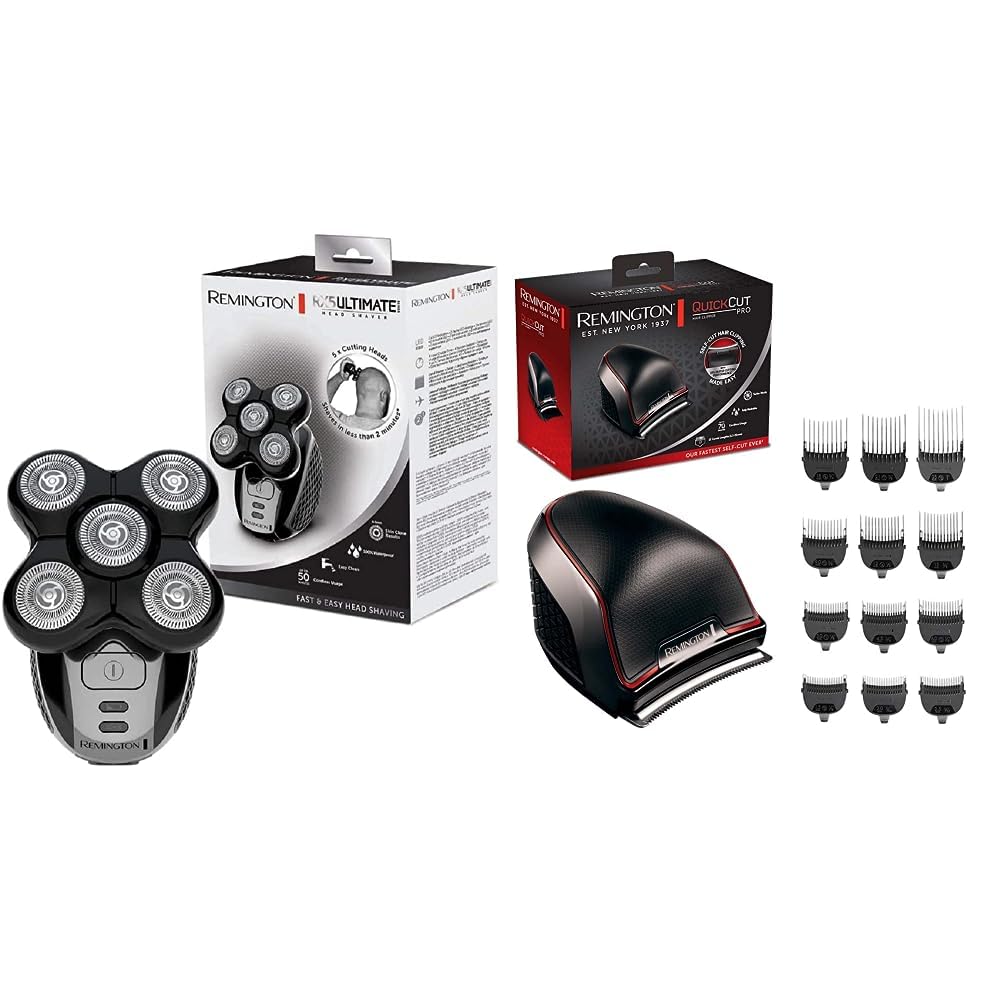 Remington Bundle Set: Rasoir tête chauve RX5 + Tondeuse Cheveux DIY Pro Turbo HC4300 (1.5 à 25 mm, Technologie CurveCut : lame incurvée pour un résultat parfait