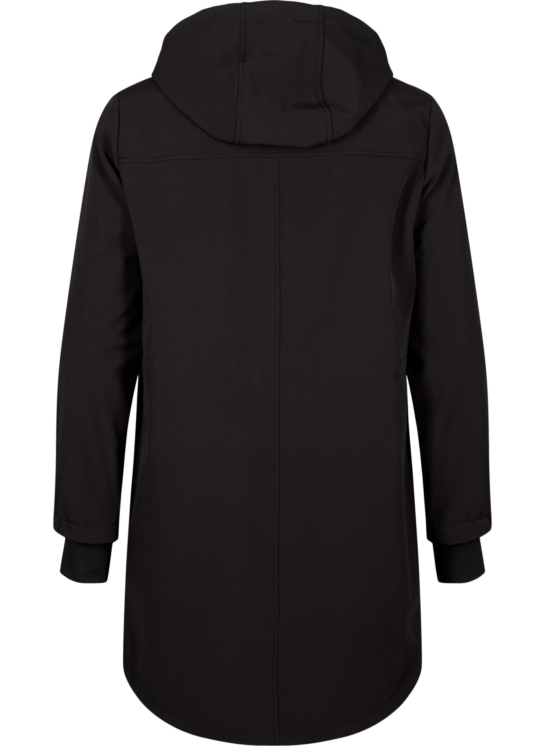 Zizzi Softshelljacke für Damen Große Größen - Übergangsjacke Lang - Atmungsaktiv, Winddicht & Wasserabweisend - mit Kapuze - Jacke aus Softshell-Material mit Fleece Gefüttert