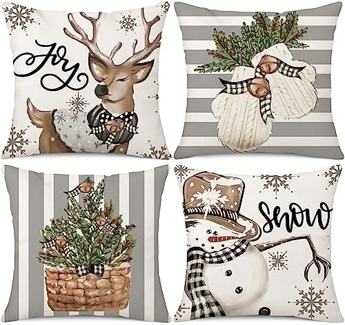 Conjunto de 4 capas de almofada decorativas de Natal boneco de ne...