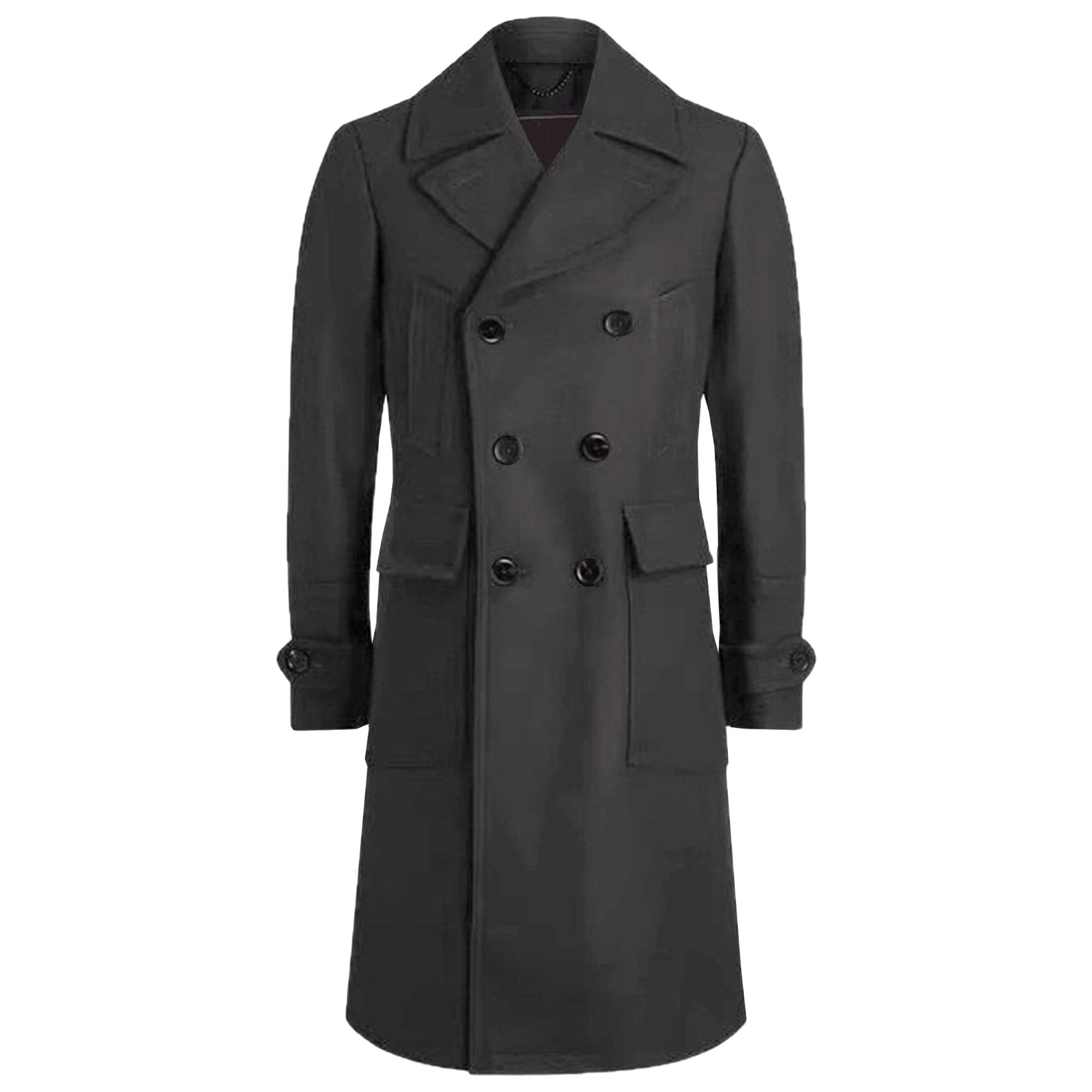 Trench da uomo con revers a lancia, doppiopetto, casual, lungo, soprabito, caldo, primaverile, invernale, giacca lunga
