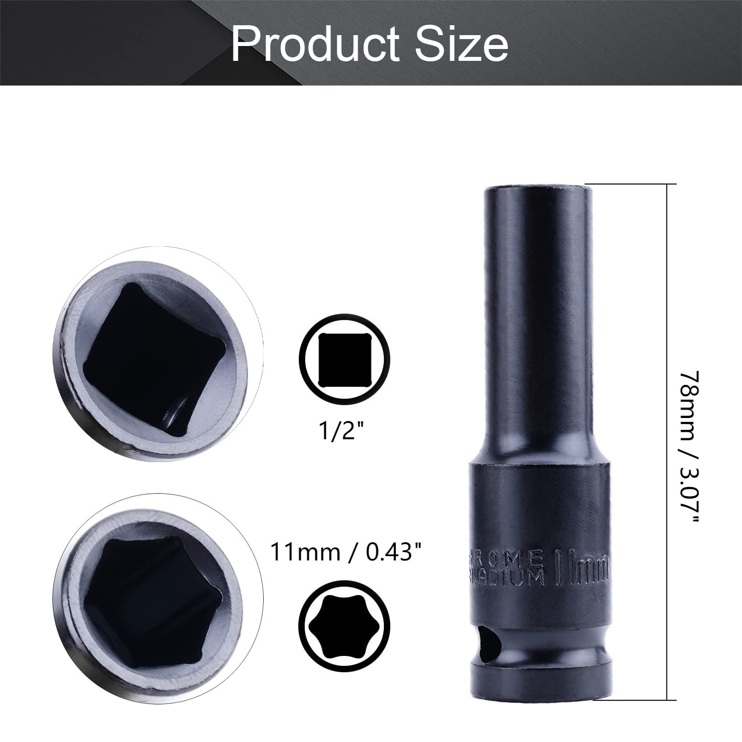 Utoolmart Schlag-Stecknuss 19 Mm – 3/4 Zoll Antrieb, 78 Mm Lang, Aus Chrom-Vanadium-Stahl