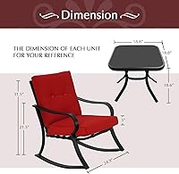 Vista 2 de Betterland Juego de sillas mecedoras de 3 piezas para exteriores, mesa de centro de cristal y muebles de patio de metal negro con cojines gruesos