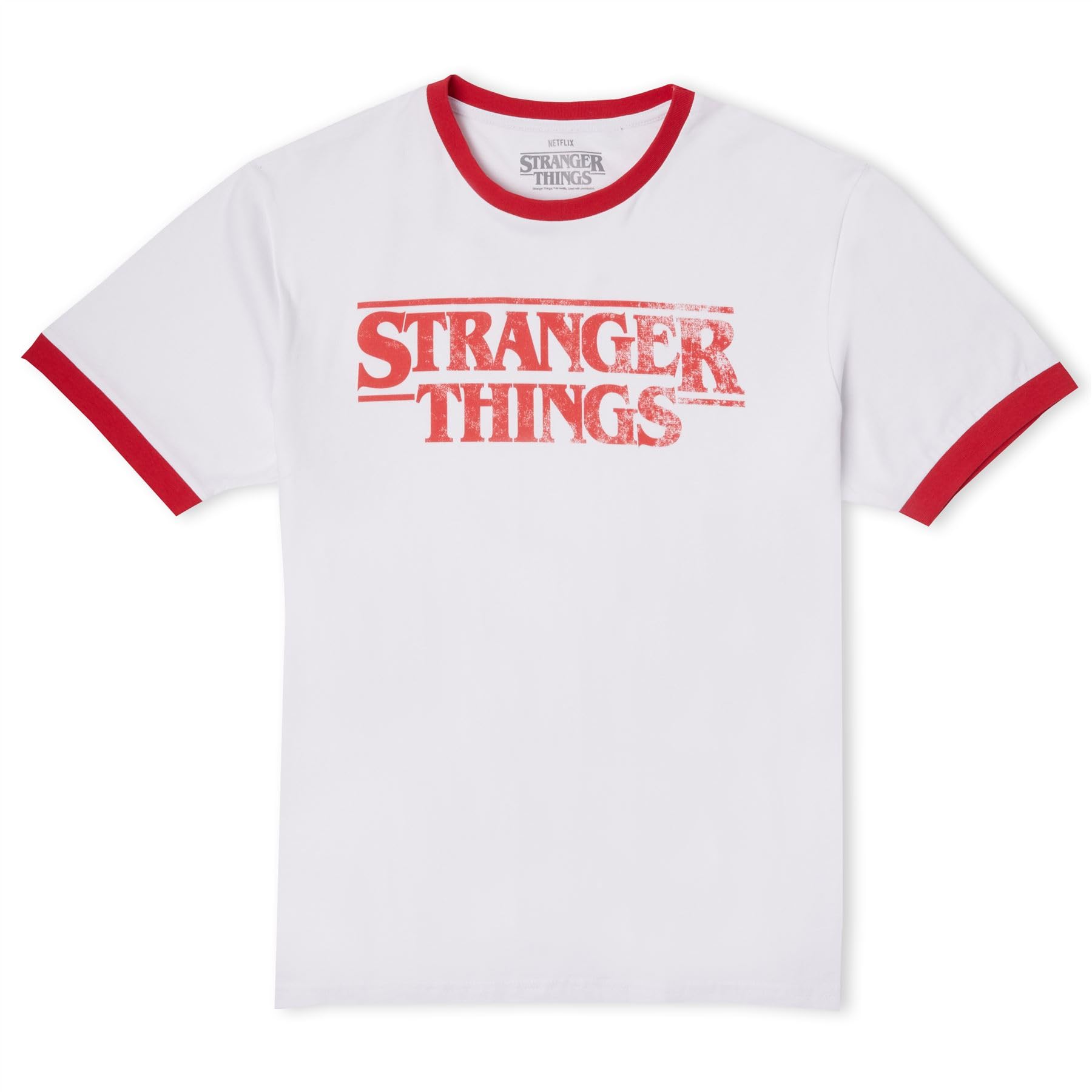 Stranger Things Vintage Logo Unisex Ringer T-Shirt - White/Red - L