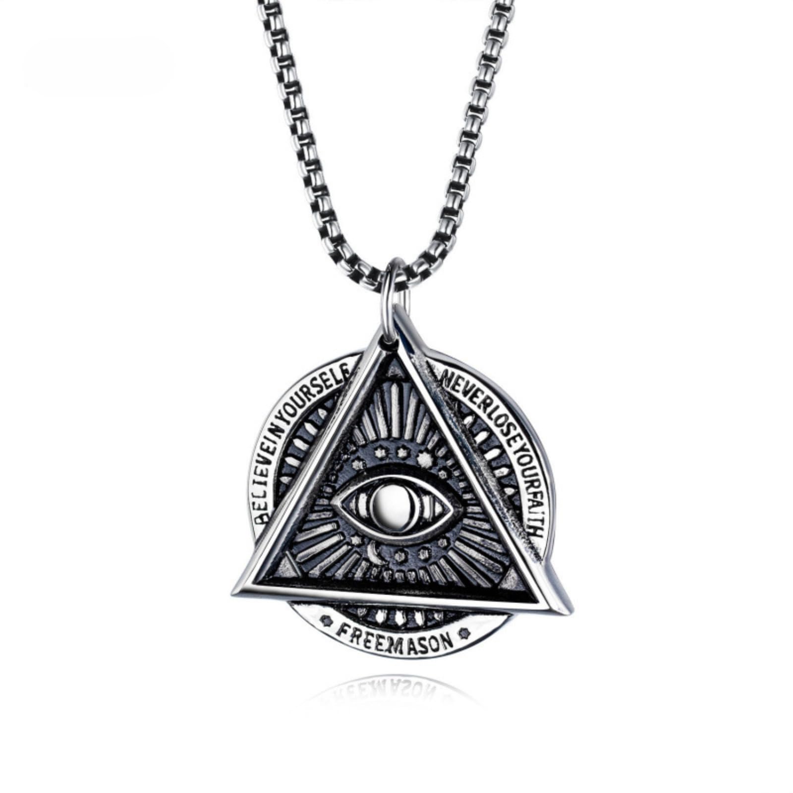 Collier maçonnique triangle œil qui voit tout en acier