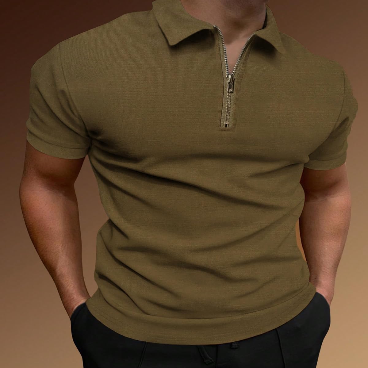Camisetas de entrenamiento para hombre, polo atlético, manga corta, media cremallera, casual, secado rápido, transpirable, ligera — view 2