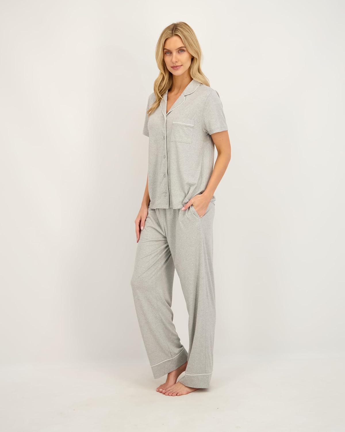 Jessica Simpson Women’s Button Down Pajama Set with Notch Collar & Short Sleeves, 2 Piece Sleepwear & Loungewear, Relaxed Fit - Image 2
