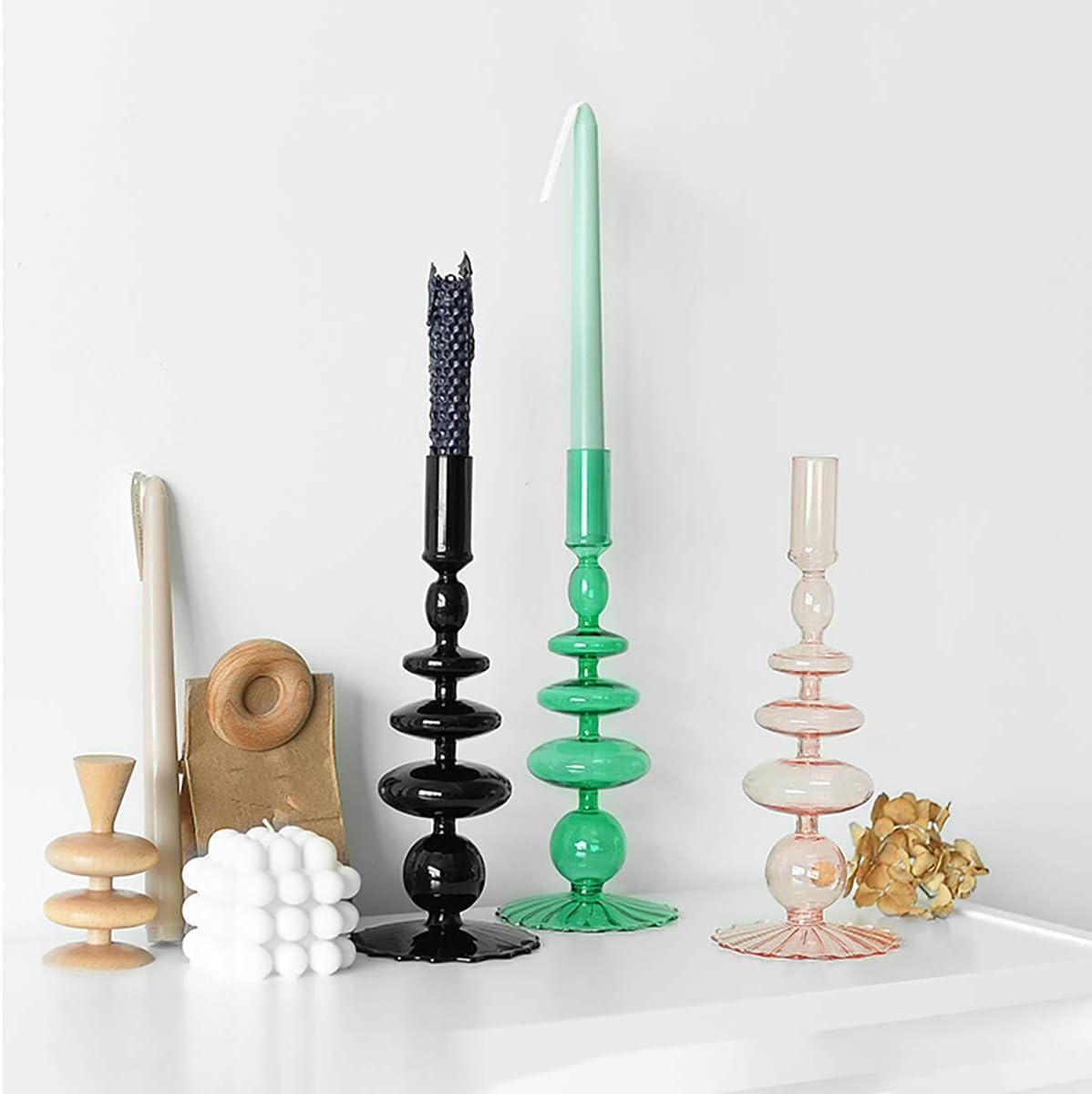 Glass Candlesticks Holders, Retro Glass Candle Holder for Taper Candle Table Centerpiece Wedding Party Home Decoration, Orange
