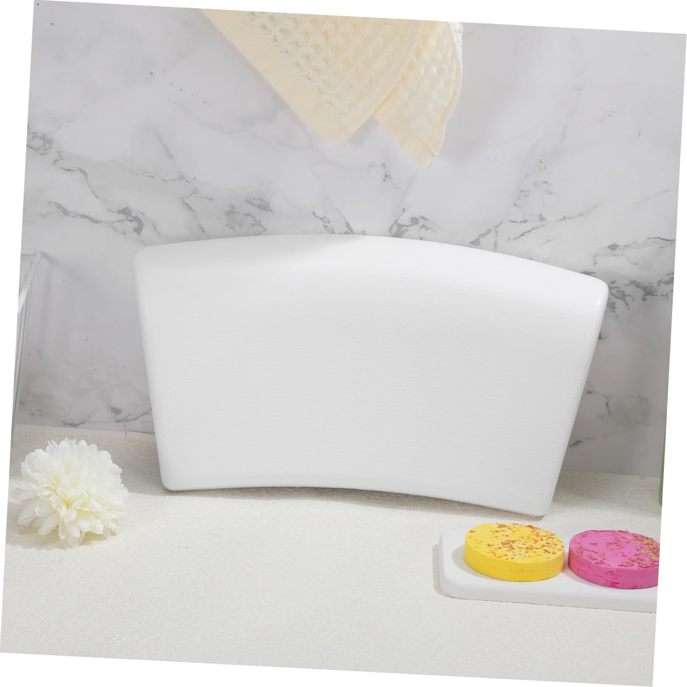 Coussin de Bain PU Antidérapant pour Adultes Oreiller Ergonomique Doux et Confortable avec Support Nuque et Dos Accessoire de Salle de Bain Blanc