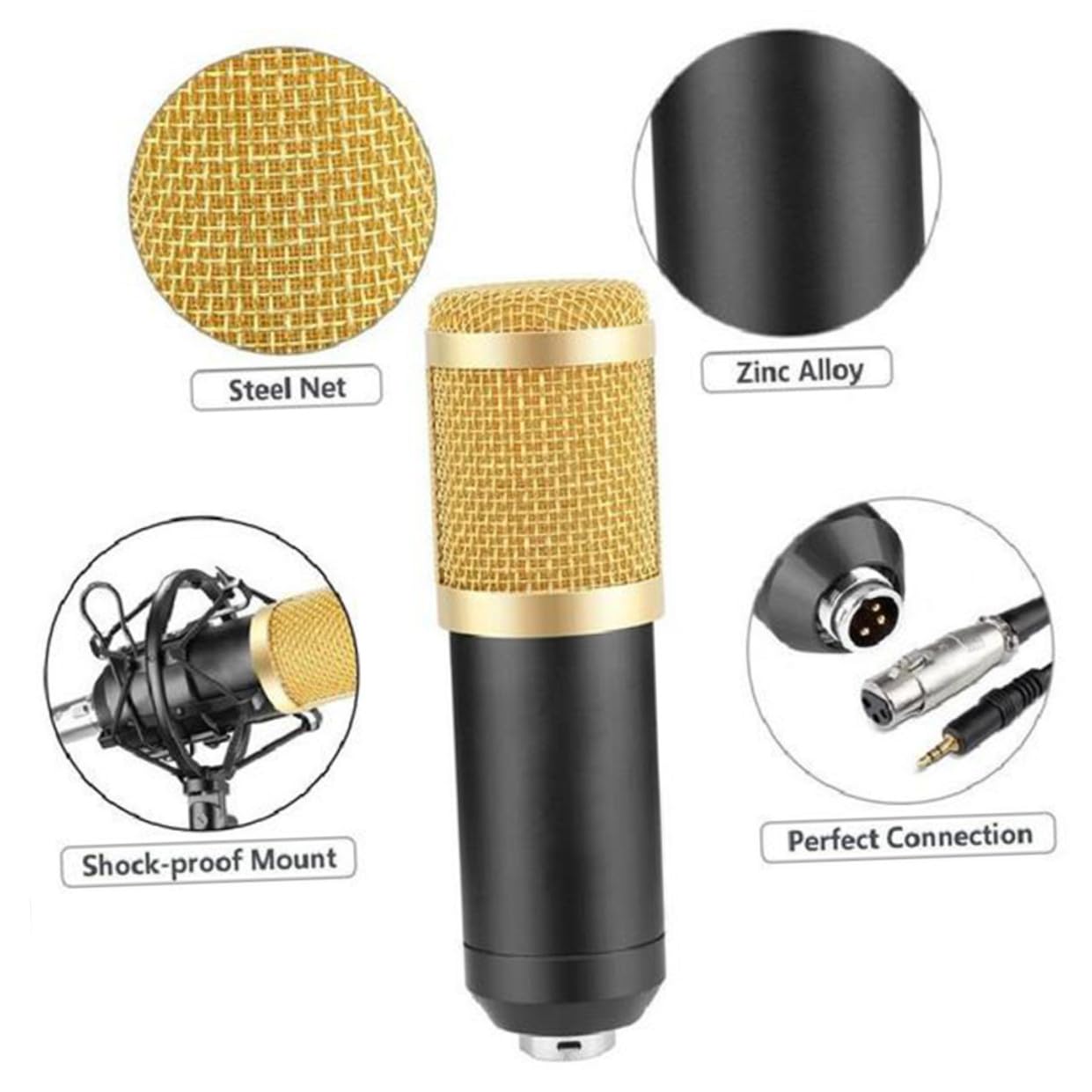 ifundom Kit de Micrófono Condensador y Filtro Antipop Bm-800 Negro con Soporte Metálico Alta Sensibilidad y Reducción de Ruido para Estudios de Grabación y Radiodifusión