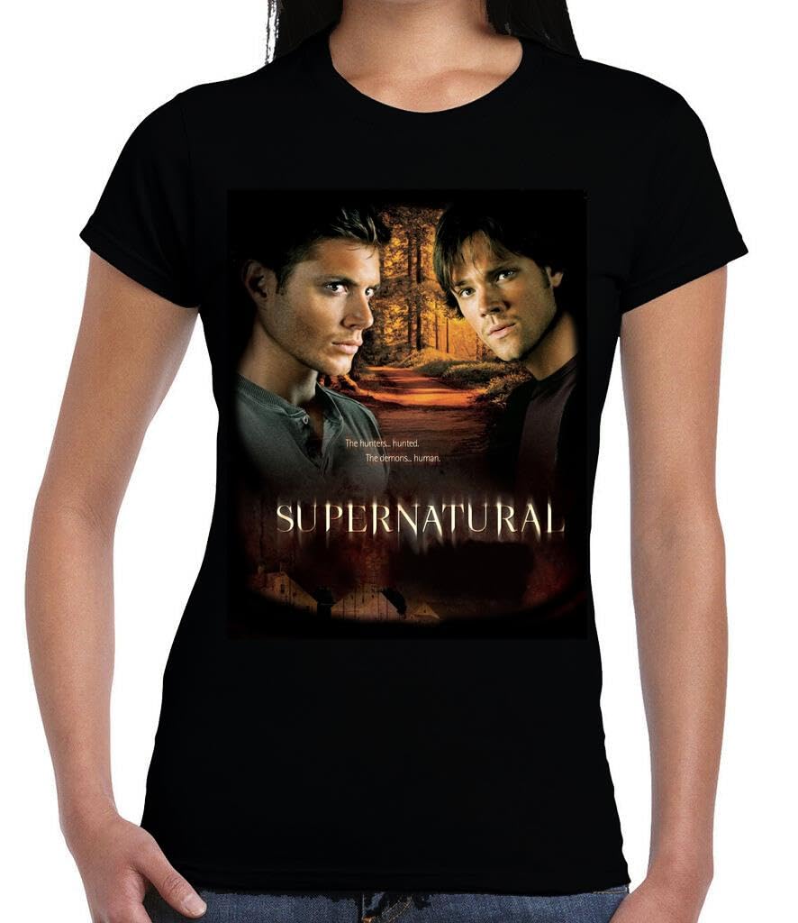 Wild Star Hearts Supernatural Womens Capsleeve Tshirt, Black T-Shirt with Occult Dark Fantasy Art