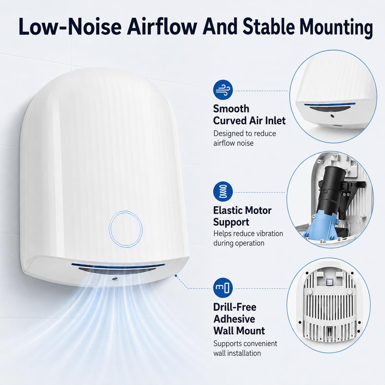 Automatyczna suszarka do rąk 1200 W, 30 m/s montowana na ścianie gorące i