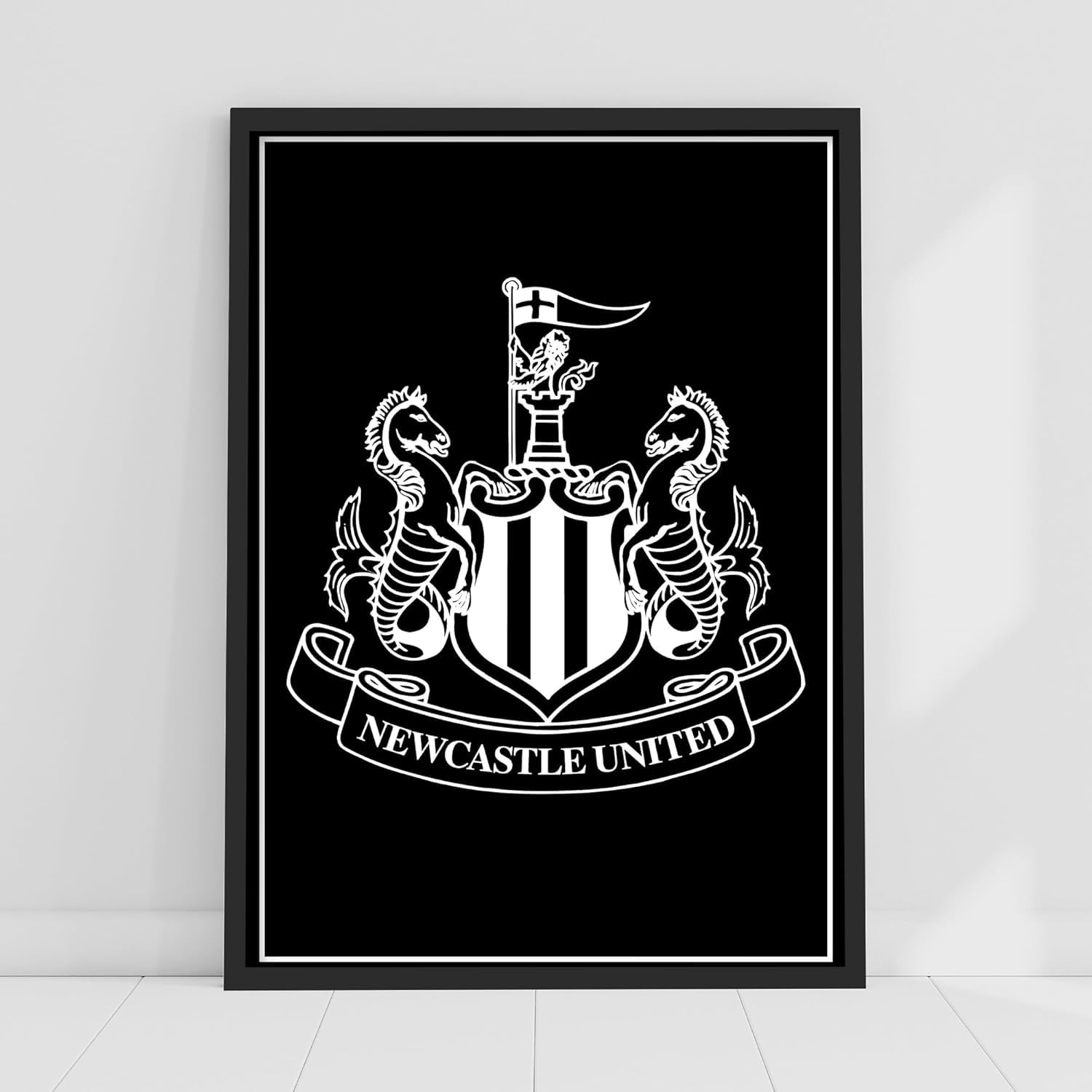 Themed Black Newcastle United Fc Print - White Crest Poster Football Wall Art (29.7Cm X 42Cm - A3)