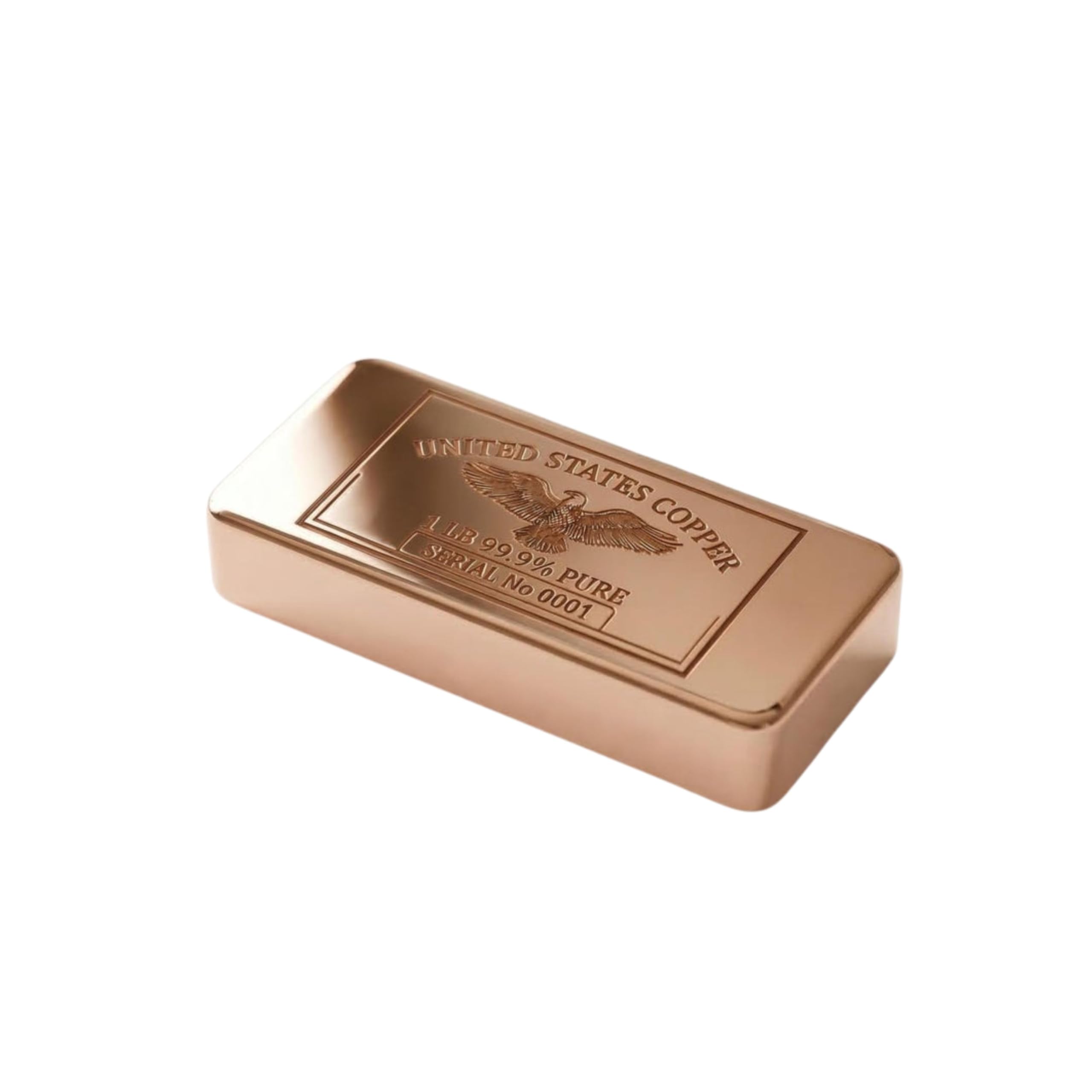 1 oz Pure Copper Bar - American Eagle Design (.999 Fine, One Avoirdupois Ounce) - Solid Copper Bullion Ingot - Decorative Collectible Paperweight for Desk Accessories