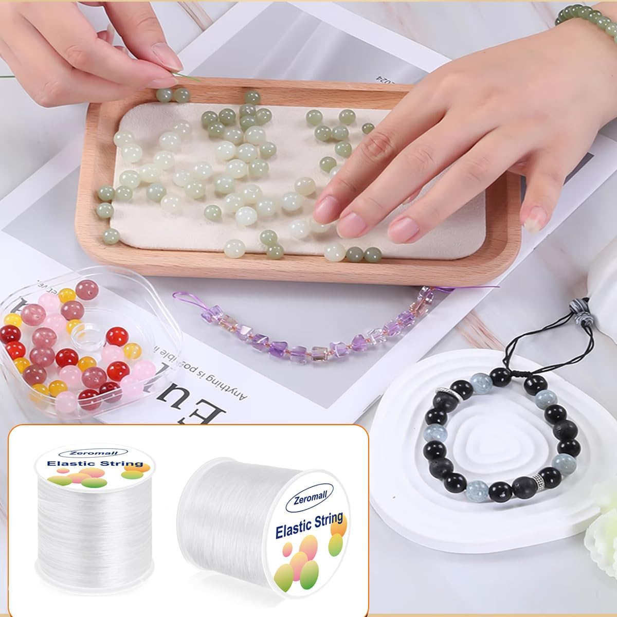 1mm Elastic Bracelet String Cord, 100m Long High Stretch Beading Thread, Strong & Knot-Secure, for DIY Bracelets, Beads Jewelry Making (1 Roll) - Image 4