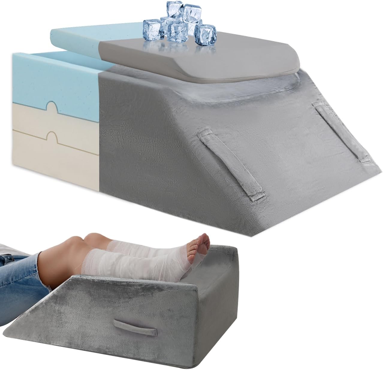 LOFE Leg Elevation Pillows for After Surgery - Adjustable Leg Elevation Pillow 6 Heights, Cooling Leg Wedges for Elevation for Swelling, Double Leg Pillow for Knee Surgery Recovery, CertiPUR-US Foam