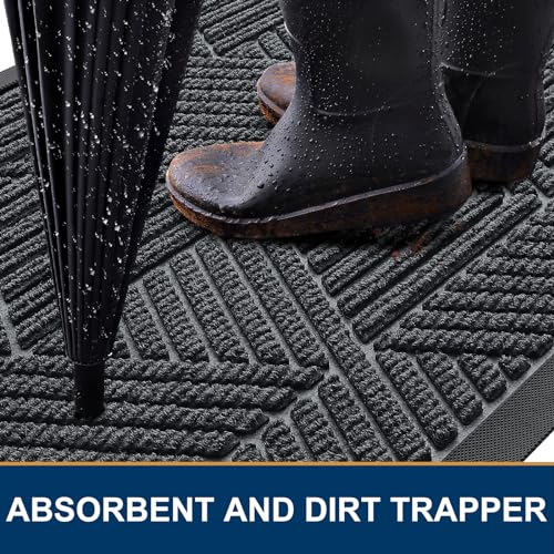 Smiry Front Door Mat Outside Entrance, Heavy Duty Sturdy Natural Rubber Doormat, Trap Dirt and Moisture, Easy Clean Low Profile Welcome Floor Mats for Indoor Outdoor Entry, 47x32 Inch, Grey