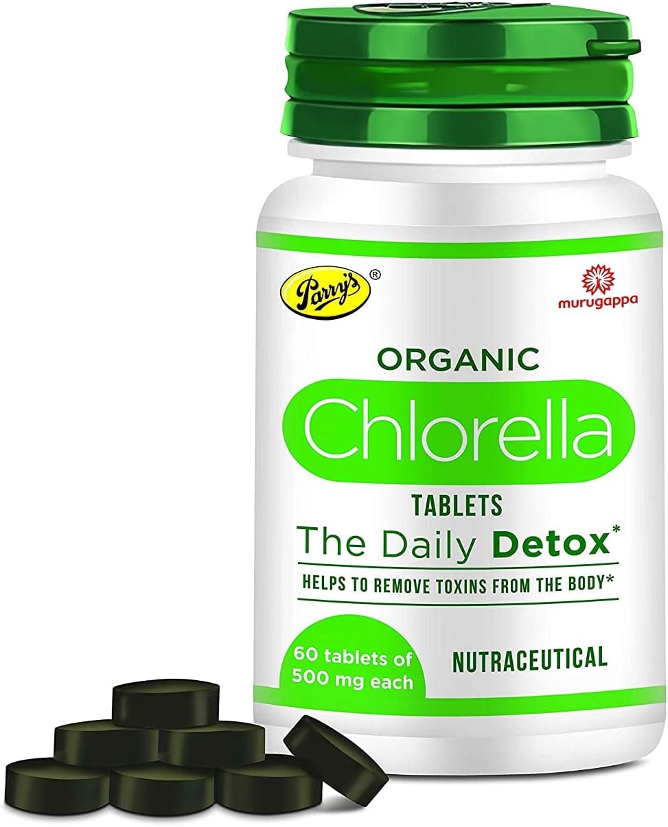 Organic Chlorella The Ultimate Detox Superfood Protects Liver and promotes Health | Removes Heavy Metals & Body Toxins | 100% Organic & Safe | Made In India – 60 Tablets (500mg Each)