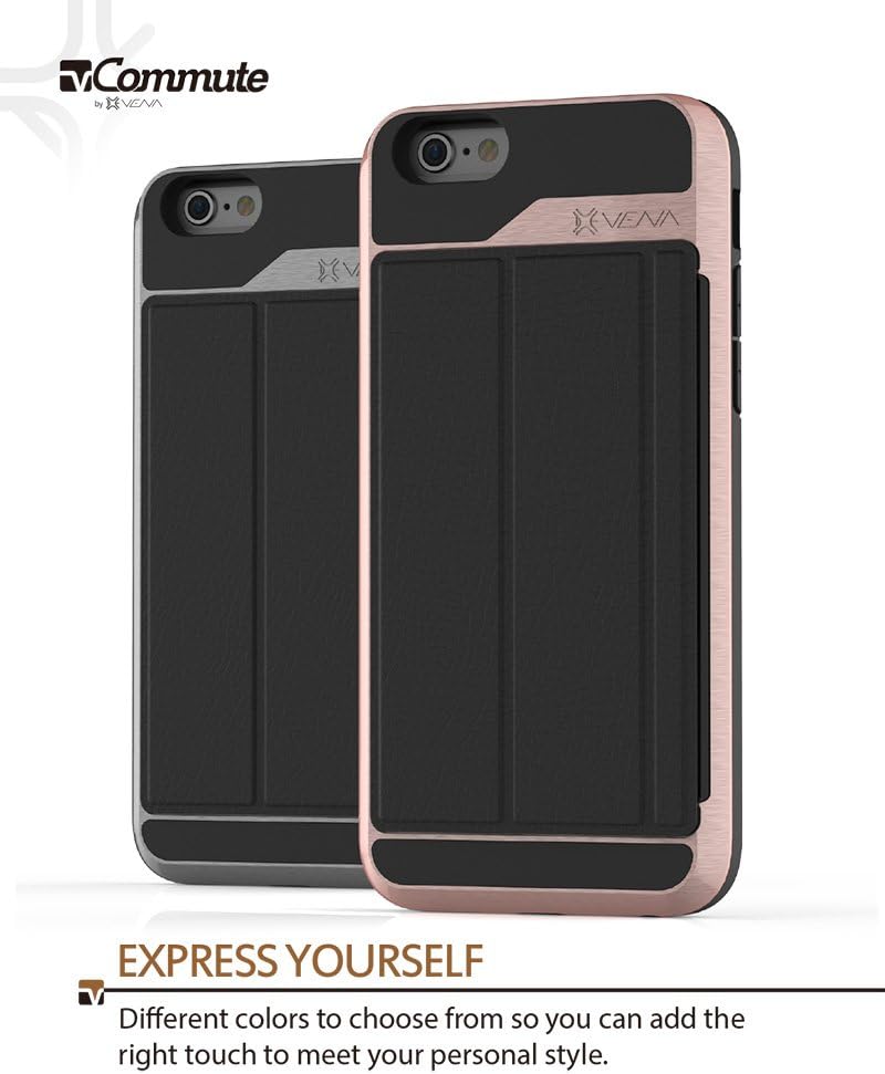 iPhone 6S Wallet Case, Vena [vCommute] Flip Leather Back [Card Slot Holder][Smart Cover KickStand] Heavy Duty Cover for Apple iPhone 6 (2014) / 6S (2015) - Rose Gold