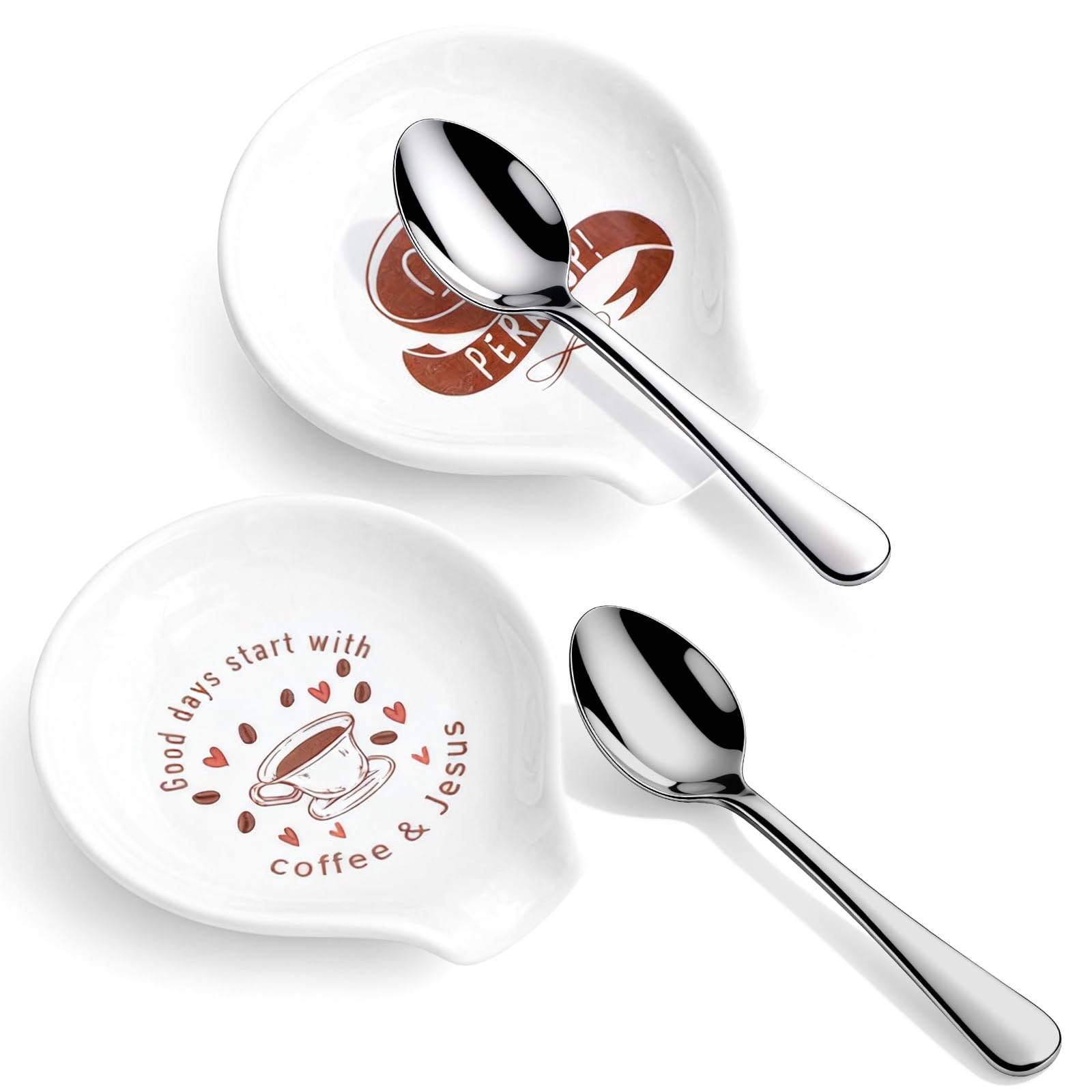 Photo 1 of **ONLY ONE** 2 Pcs Coffee Spoon Rest Set, Ceramic Spoon Holder with 2 Stainless Steel Spoons 3.7 Inch Mini Teaspoon Holder Coffee Stirrer Rest Coffee Bar Accessories for Kitchen Counter Office Décor