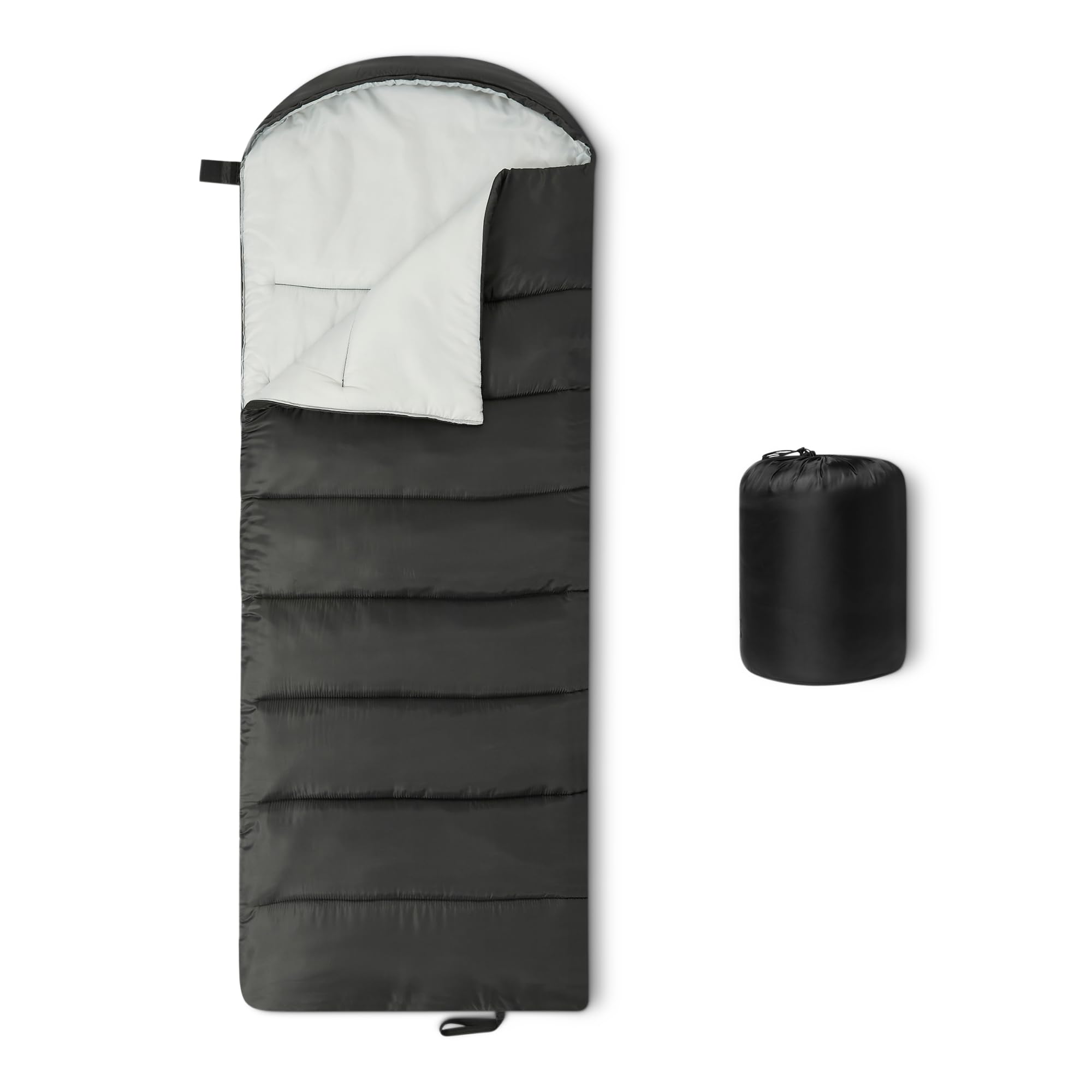 Amazon Basics sleeping bags for adults, camping essentials, 35 degree F / 0 degree C rated, black/gray, 84 x 31.5"
