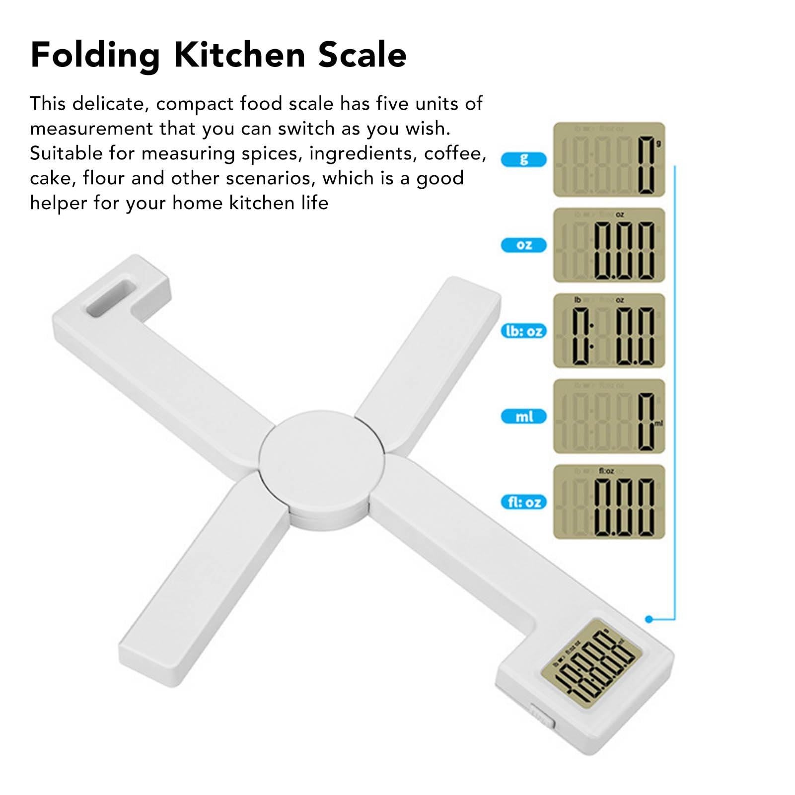 Bilancia Da Cucina Digitale Pieghevole - 5 Kg, Unità Multiple, LED - Foto 9