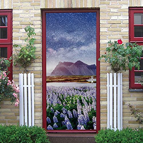 CUUDBP 3D Türaufkleber, Pvc Türfolie Selbstklebend Sternenhimmel Blumenmeerlandschaft 95X215Cm Art Decals Kreative Poster Tapete Wasserdicht Abnehmbare Dekoration Türposter Für Schlafzimmer Fototapete Cover