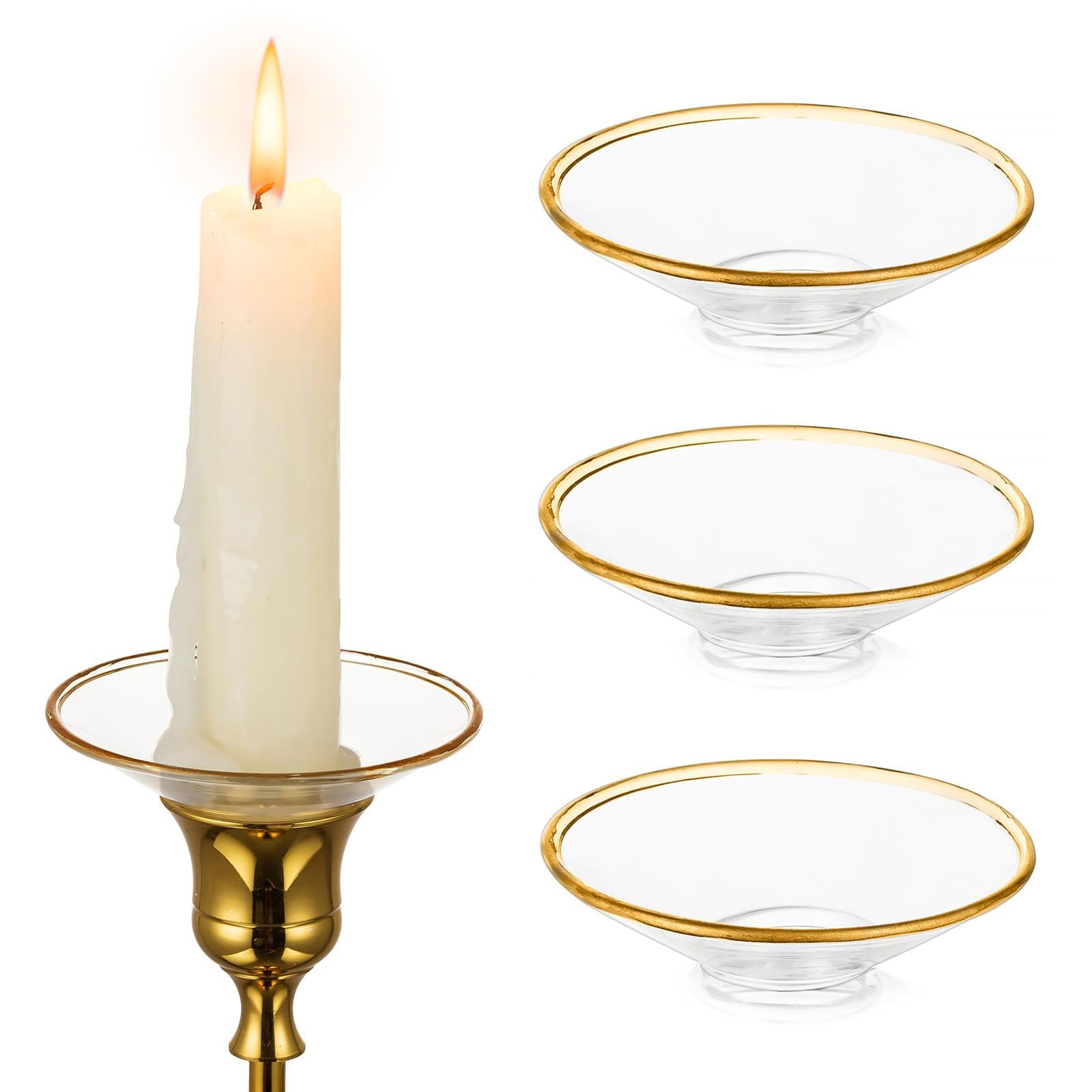 Hewory Glass Bobeches for Candlestick Holders, 3 PCS Candle Drip Protectors Candle Rings for Tapers, Candle Drip Catcher for Candle Stick Candle