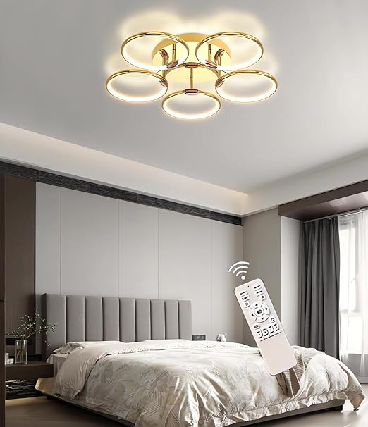 MOMOYY Moderne LED Plafondlamp Goud Dimbare Plafondlamp Grote Woonkamer Licht Galvanisch Proces Plafondlampen Met Afstandsbediening Verlichting Energiebesparende Lamp Voor Slaapkamer Eetkamer (5 koppen)