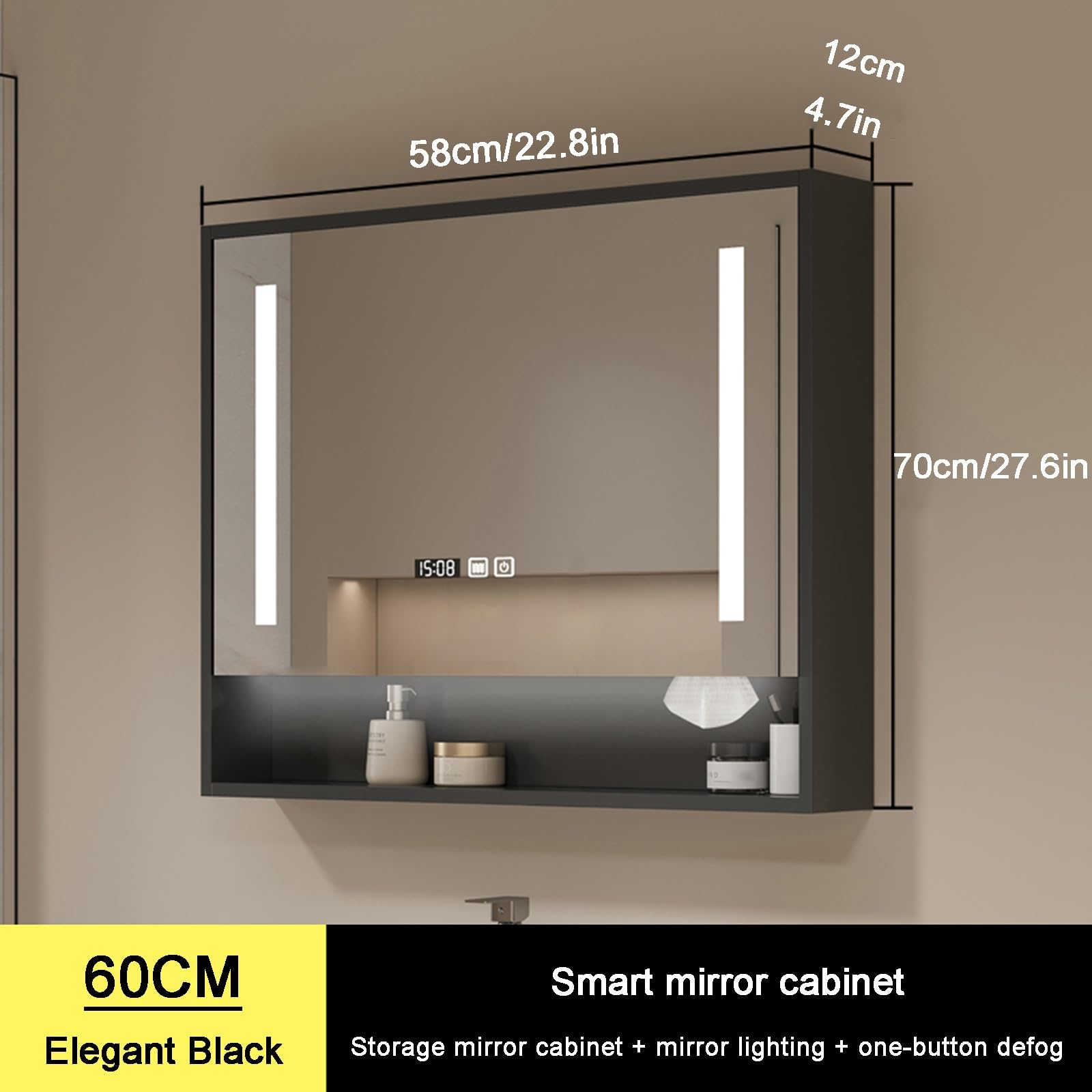 Specchio contenitore bagno，Smart mobile specchio bagno con LED luce，Armadietto da bagno sospeso，Armadietto a Specchio Antiappannamento，modalità a 3 colori，dimmerabile(A,W60*H70cm/W23.6*H27.6in)