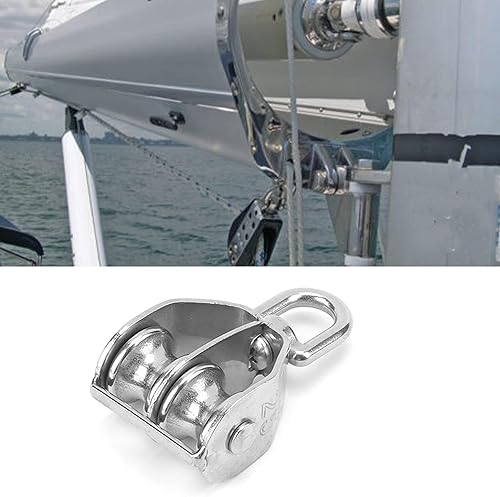 Miniatura 2 de Fydun Bloque de polea doble, polea marina de acero inoxidable 316, polea de carga giratoria de doble rodillo, herramientas de elevación plateada