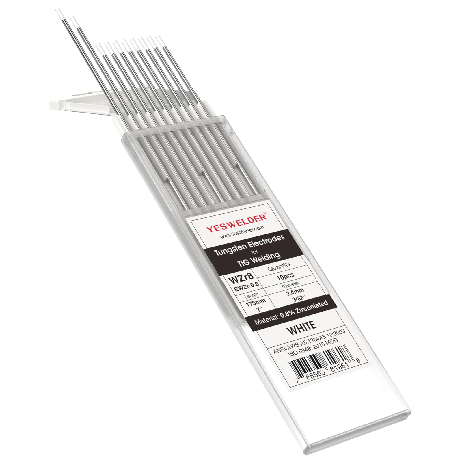 YESWELDER TIG Welding Tungsten Electrode 0.8% Zirconiated 3/32" x 7" (White, WZ8/EWZr-0.8) 10-pk