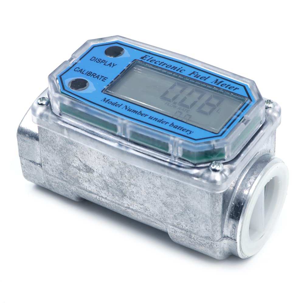 NUZAMAS Misuratore di portata digitale a turbina in lega di alluminio Misuratore di portata elettronico manometro da 1 pollici filettatura interna per acqua liquida, diesel