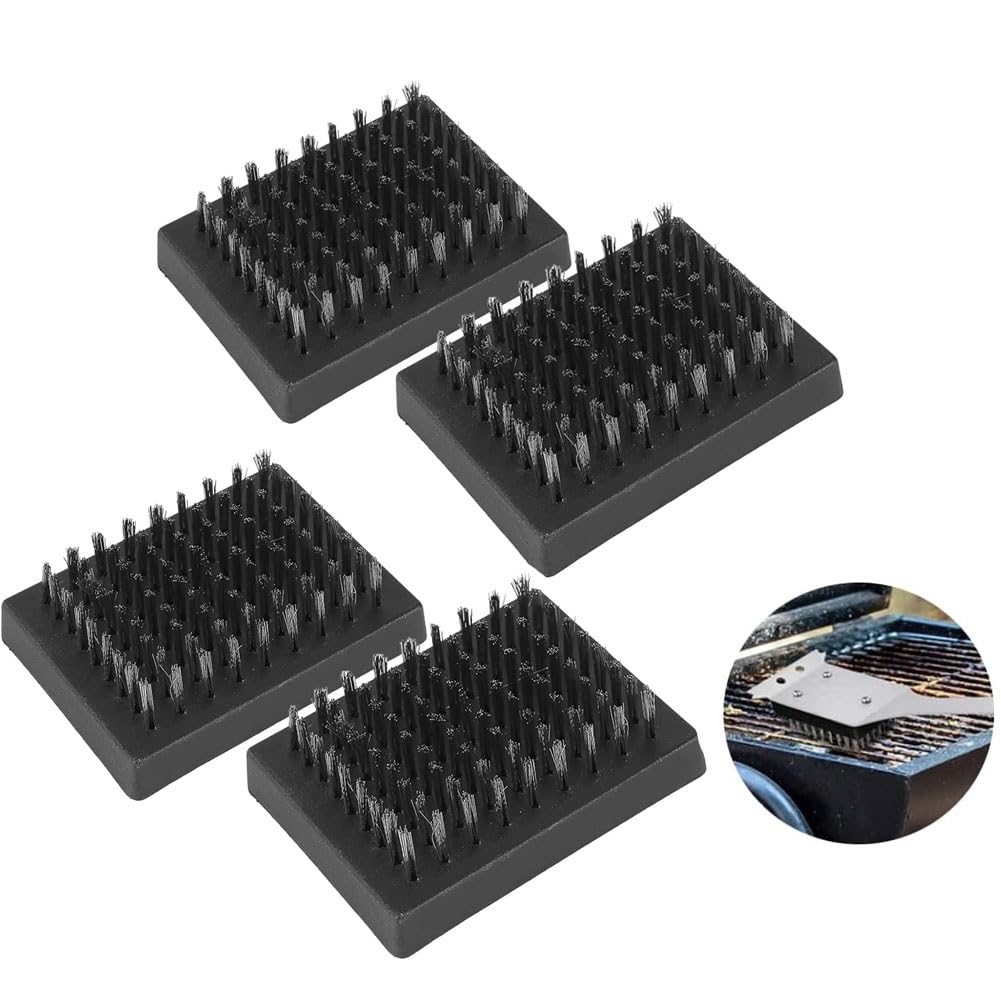 Senda Black 4Pcs Grill Brush, Wire Bristle Bbq Cleaning Brush Replacement Heads For Grill Brush And Scraper