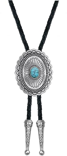 Miniatura 2 de YOQUCOL Vintage American Western Cowboy Indian Art Stone Genunie Leather Bolo Tie Para Hombres Mujeres